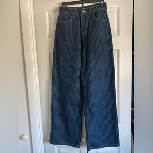 Wide Leg Pinstripe Jeans - Dark Blue